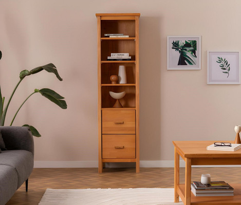 Robust Light Brown Living Room Display Cabinet Designer Wood Cabinet with 2 Drawers