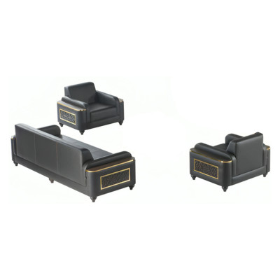 3-piece sofa set, 3-seater, 2 armchairs, black color, living room, study.