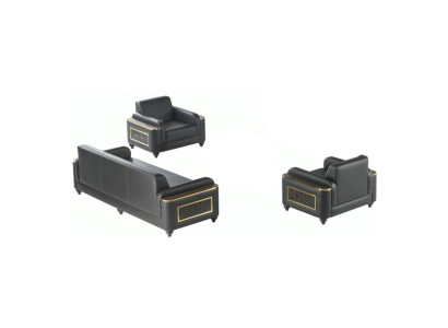 3-piece sofa set, 3-seater, 2 armchairs, black color, living room, study.