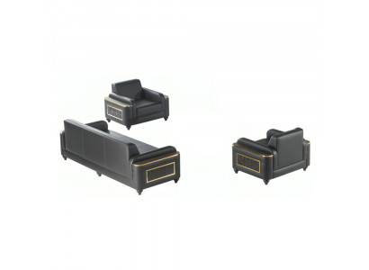 3-piece sofa set, 3-seater, 2 armchairs, black color, living room, study.