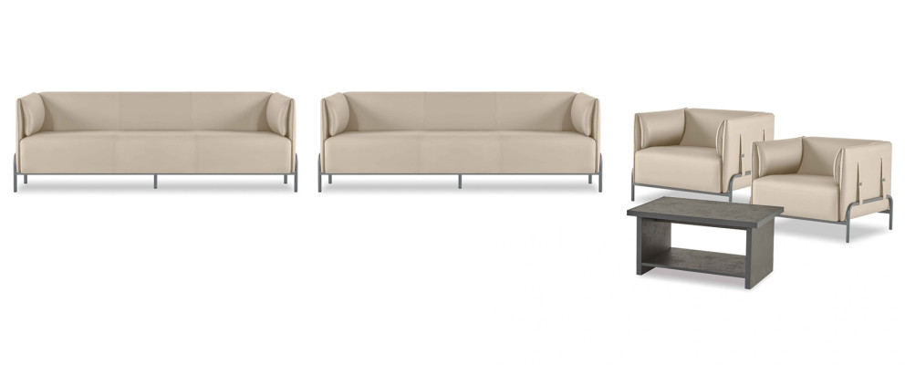Office Room Set 5-piece Beige 2x 3-Seater 2x Armchair Gray Coffee Table Modern