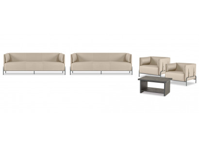 Office Room Set 5-piece Beige 2x 3-Seater 2x Armchair Gray Coffee Table Modern