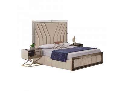 Luxury Bedroom Set Designer Double Bed Wood 2x Nightstands 3-piece Set