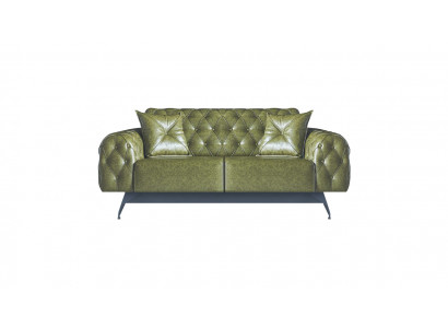 Leather Sofa 2-Seater Sofa Green Upholstery Classic Cushion Chesterfield Sofa