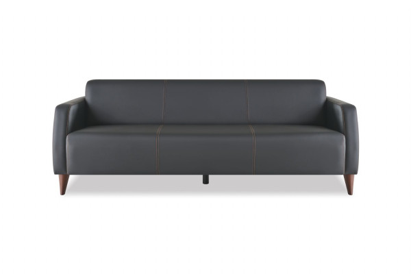 Leather sofa 3-seater sofa black leather wood modern versatile soft