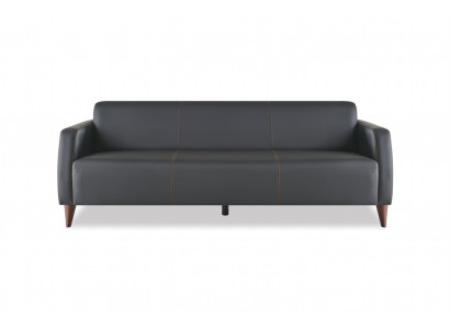 Leather sofa 3-seater sofa black leather wood modern versatile soft
