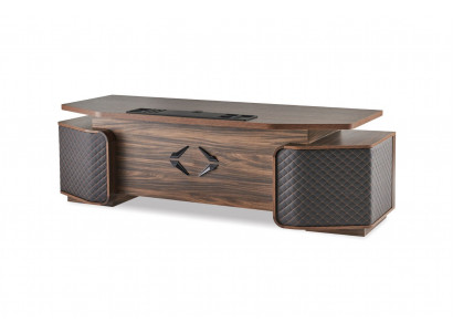 Office desk drawers study rectangular brown black modern wood