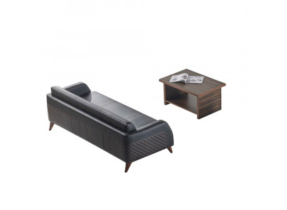 Leather sofa 3-seater sofa coffee table couch set black brown shelf