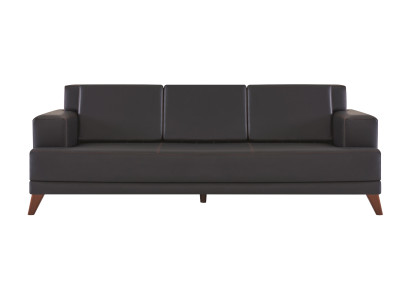 Modern leather sofa 3-seater black solid color couch cushion wood