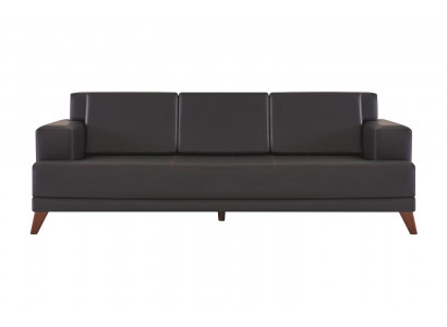 Modern leather sofa 3-seater black solid color couch cushion wood