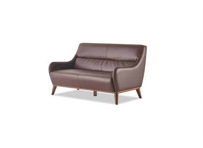 Leather sofa 2-seater sofa brown classic leather wood soft armrests