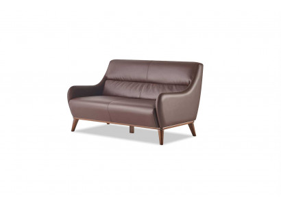 Leather sofa 2-seater sofa brown classic leather wood soft armrests