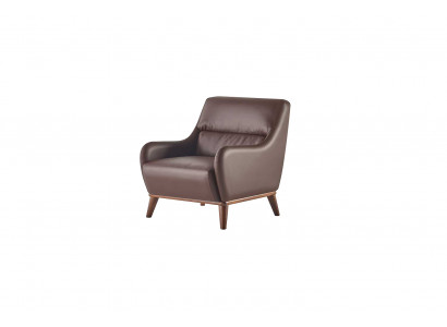 Chair Brown Classic Armchair Seating Furniture 1-Seater Leather Wood Soft