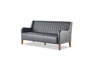 Leather sofa, 3-seater, black seating furniture, modern, leather, wood, three-seater.