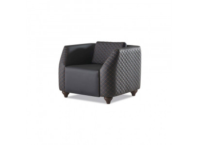 Chair Black Armchair Modern Upholstery Leather Cushion 1-Seater Wood