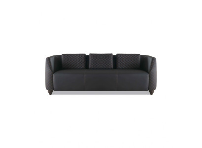 Leather sofa 3-seater black wood modern design cushion upholstery leather couch