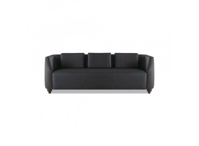 Leather sofa 3-seater black wood modern design cushion upholstery leather couch
