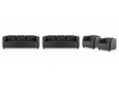 Complete set: 3-seater, 2 armchairs, black upholstery, modern leather sofa set