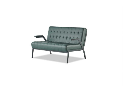 Chesterfield Green Sofa 2-Seater Leather Sofa Modern Couch Leather Stainless Steel