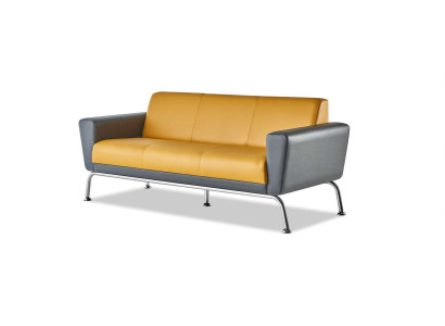 Leather Sofa Yellow Gray 3-Seater Sofa Three-Seater Leather Stainless Steel Modern Wood