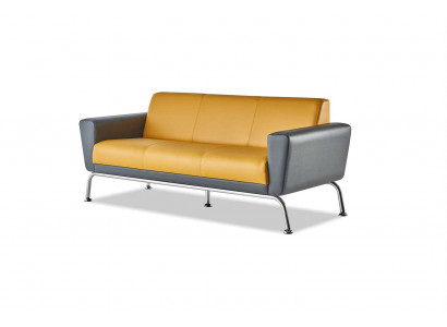 Leather Sofa Yellow Gray 3-Seater Sofa Three-Seater Leather Stainless Steel Modern Wood