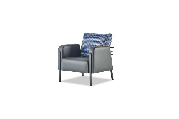 Armchair Gray Blue Upholstery Cushion Leather Textile Modern Stainless Steel Single-Seater
