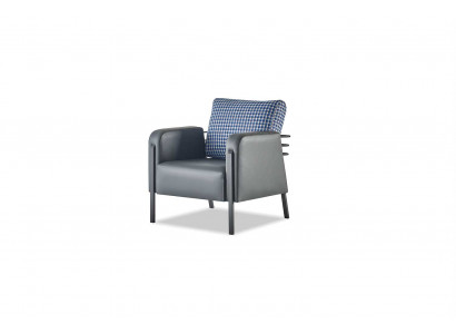 Armchair Gray Blue Upholstery Cushion Leather Textile Modern Stainless Steel Single-Seater
