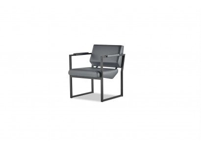 Office chair armchair, four-sided, stainless steel, black, solid color, 1-seater, leather.