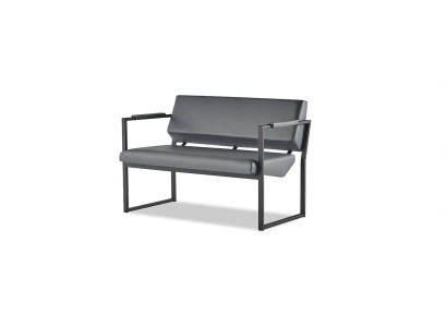 Ledesofas Couch Stainless Steel 2-Seater Sofa Black Leather Wood Two-Seater