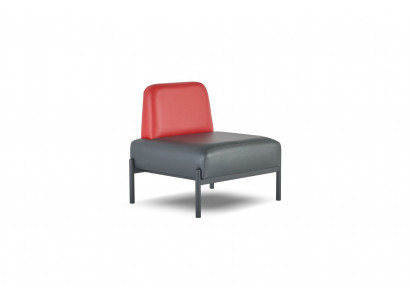 Black Red Leather Sofa Hallway Art Deco Leather Armchair Stainless Steel 1-Seater