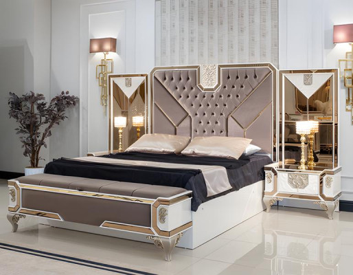 Luxury Bedroom Set Bed + 2x Nightstands 3 Piece Modern Furniture Wood