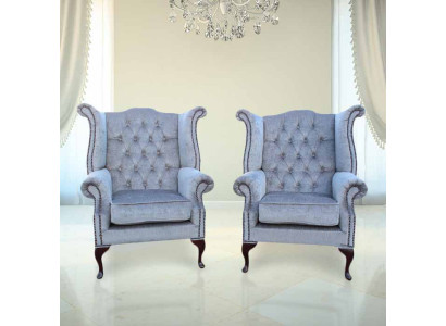 Chesterfield Wing Chair Armchair Couch Sofa Upholstered Seat Lounge Baby Blue Relax