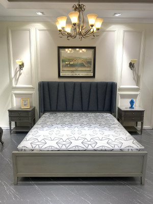 Design bedroom 3-piece. Bed 2x nightstands bed set wood nightstand gray
