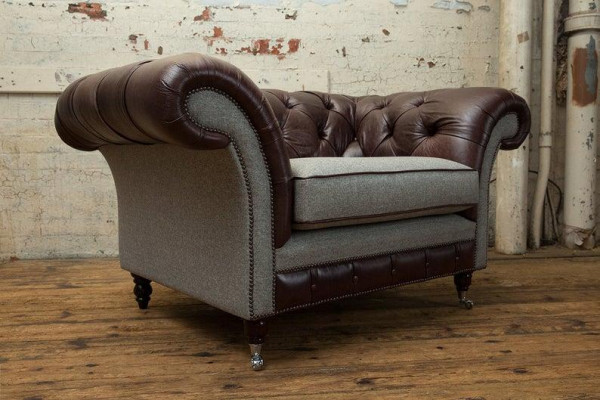 Armchair 1-Seater Relax Upholstered Television Chesterfield Textile Sofa Couch Brown New