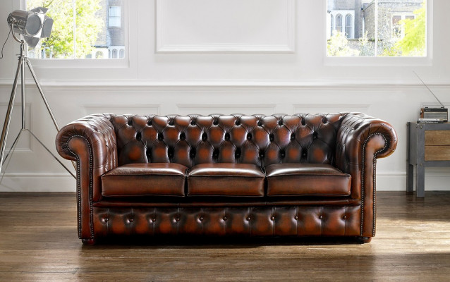 Chesterfield Sofa Upholstered Couch 3 Seater Leather Sofa Original Brown Couches Sofas