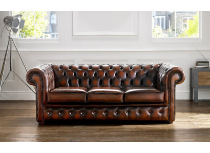 Chesterfield Sofa Upholstered Couch 3 Seater Leather Sofa Original Brown Couches Sofas