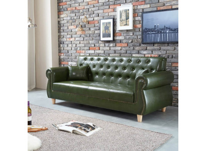 British Chesterfield Green Three-Seater Couch - Luxury Leather Furniture