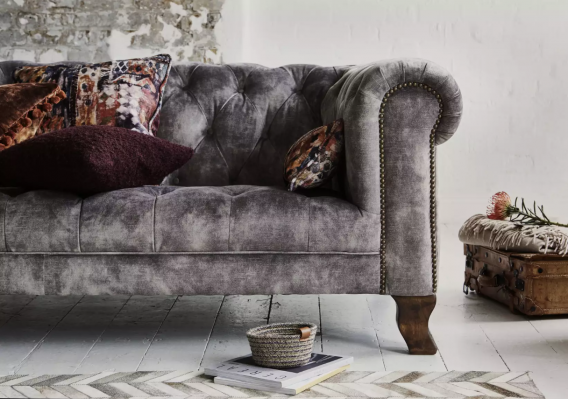 Classic Leather Couch - Gray Chesterfield Fabric Sofa 3-Seater New jvmoebel ®