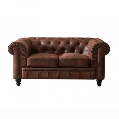 Men's Club Chesterfield Sofa Couch Leather Upholstery 2-Seater Brown NEW