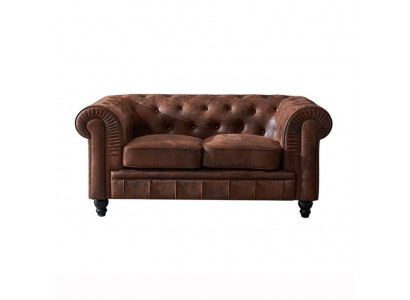 Men's Club Chesterfield Sofa Couch Leather Upholstery 2-Seater Brown NEW