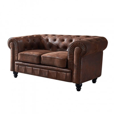 Men's Club Chesterfield Sofa Couch Leather Upholstery 2-Seater Brown NEW