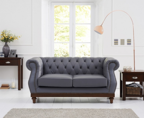 Classic Leather Couch - Gray Chesterfield Fabric Sofa 2 Seater New jvmoebel ®