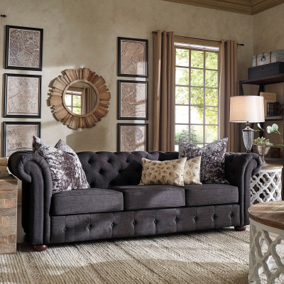 Leather Sofa Couch - Royal Gray Upholstered Three-Seater Couch Set New