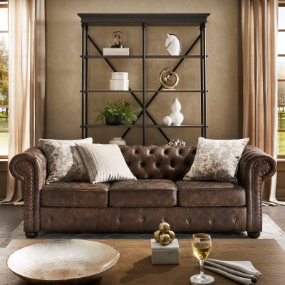 Chesterfield 3 Seater Classic Luxury Baroque Rococo Sofa Fabric Leather Couch New