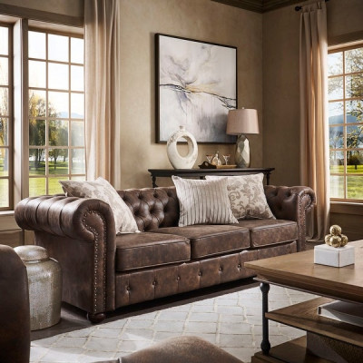 Chesterfield 3 Seater Classic Luxury Baroque Rococo Sofa Fabric Leather Couch New