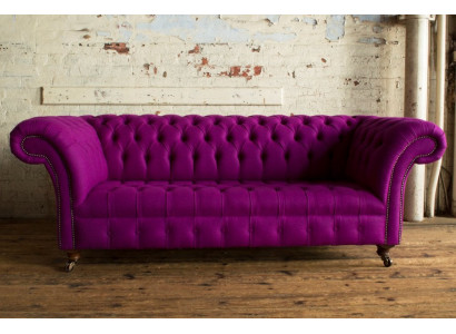 Chesterfield 3-Seater Classic Luxury Purple Pink Rose Sofa Couch Textile Couch