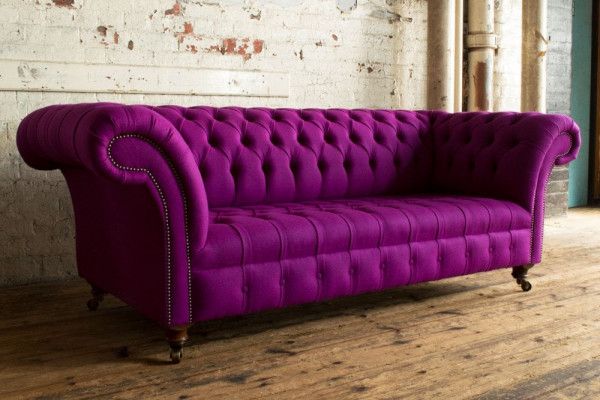 Chesterfield 3-Seater Classic Luxury Purple Pink Rose Sofa Couch Textile Couch