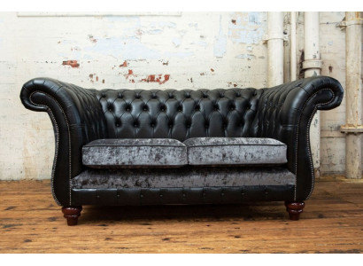 Chesterfield 2-seater Classic Luxury Baroque Rococo Couch Sofa Leather Couch New