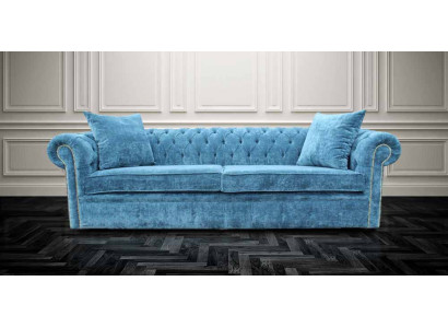 Classic Living Room Sofa - Blue Chesterfield Fabric Couch 3 Seater jvmoebel®