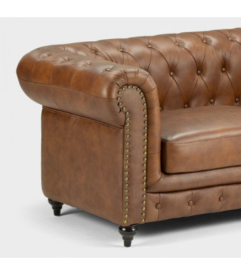 jvmoebel ® - Leather Sofa Couch - Brown Armchair Upholstery Three-Seater Couch Set